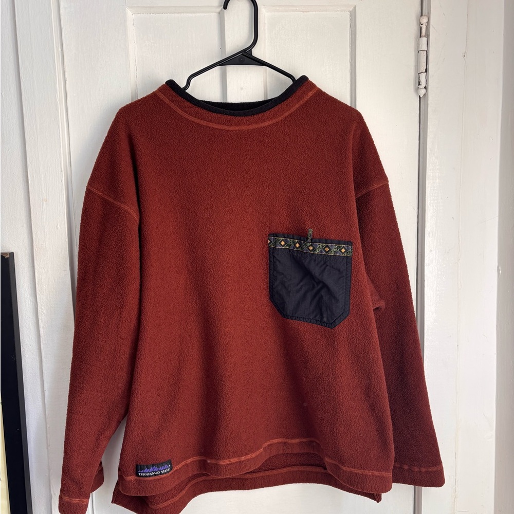 Rust Sweater with Blue Pocket